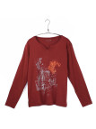 T-shirt bordeaux CHALON2B col V imprimé fantaisie coton femme