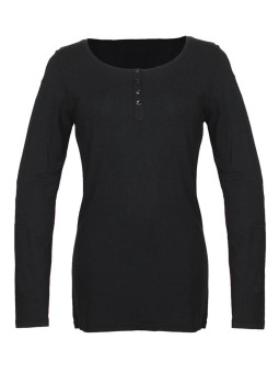 Tee-shirt noir CHAZAL1N long col rond boutonné femme