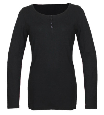 Tee-shirt noir CHAZAL1N long col rond boutonné femme
