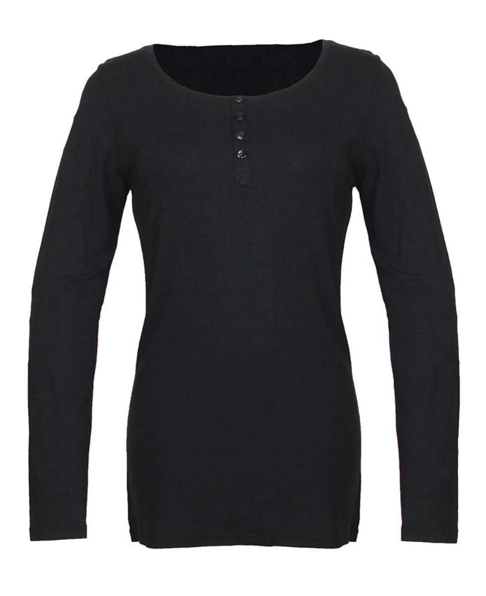 Tee-shirt noir CHAZAL1N long col rond boutonné femme