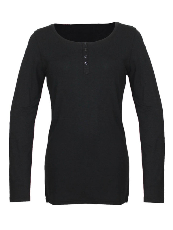 Tee-shirt noir CHAZAL1N long col rond boutonné femme