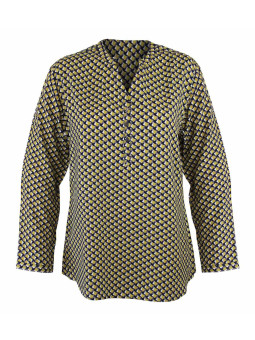 Tunique femme viscose imprimée all over – Jaune/Gris/Marine
