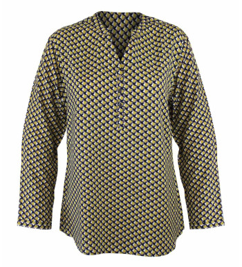 Tunique femme viscose imprimée all over – Jaune/Gris/Marine