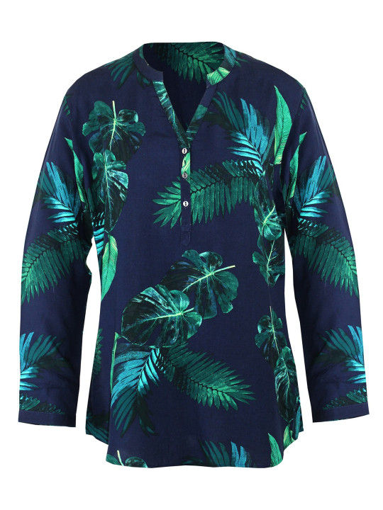 Chemisier femme imprimé all over vert/marine – Col rond confort