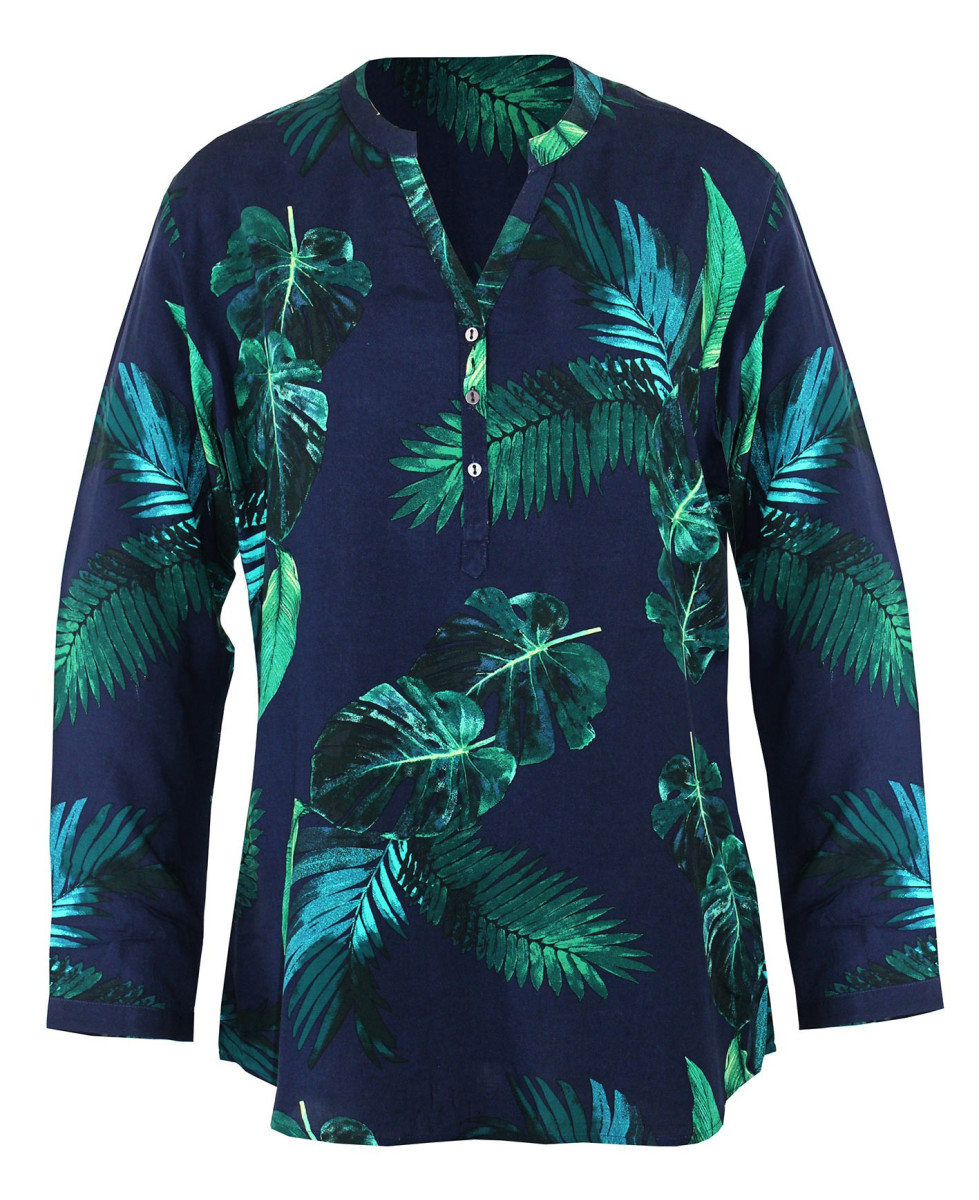 Chemisier femme imprimé all over vert/marine – Col rond confort