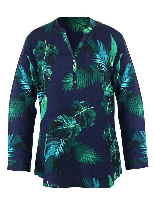 Chemisier femme imprimé all over vert/marine – Col rond confort