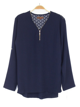 Tunique marine femme – Col zippé, dentelle dos, manches pratiques
