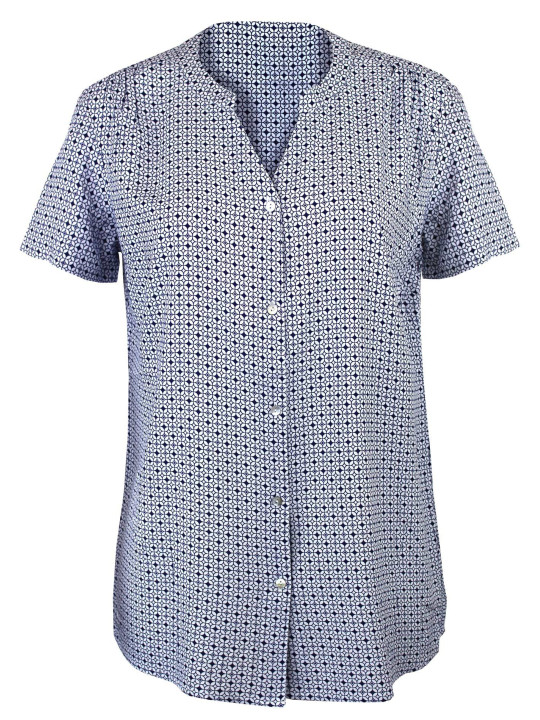 Chemisier confort blanc/noir femme – Manche courte, viscose, boutons