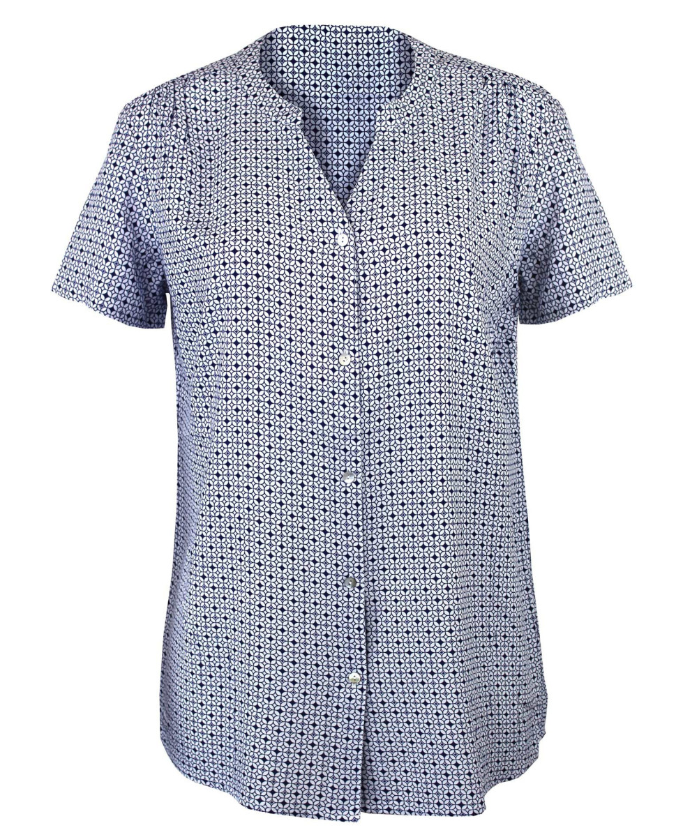Chemisier confort blanc/noir femme – Manche courte, viscose, boutons
