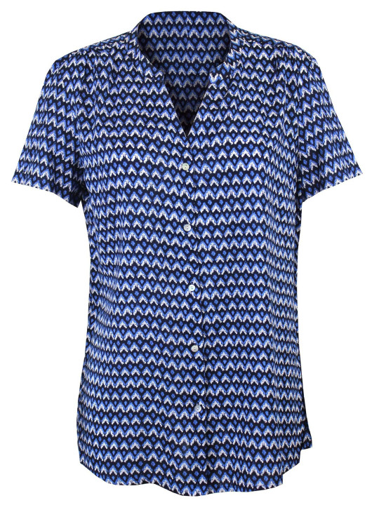 Chemisier confort blanc/noir/bleu femme – Manche courte, viscose
