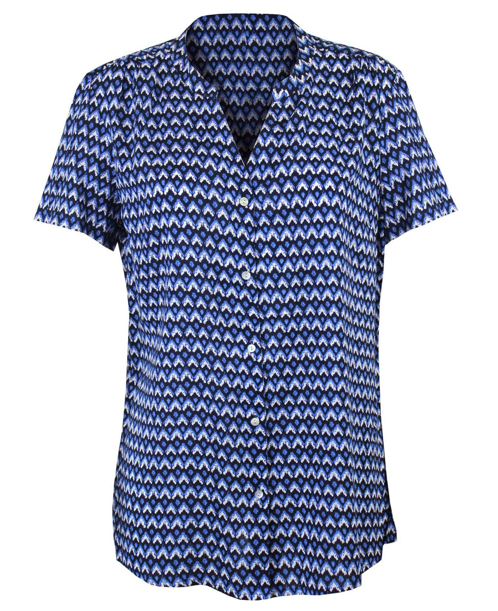 Chemisier confort blanc/noir/bleu femme – Manche courte, viscose