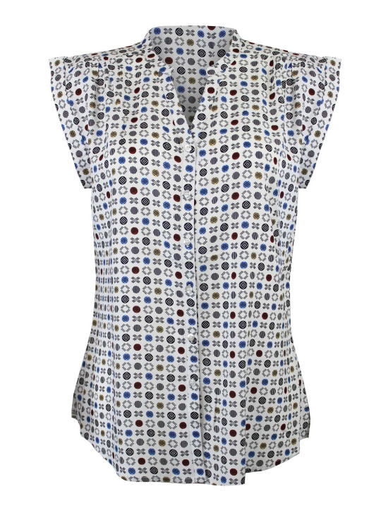 Chemisier femme blanc/rouge/jaune – Confort, viscose, imprimé