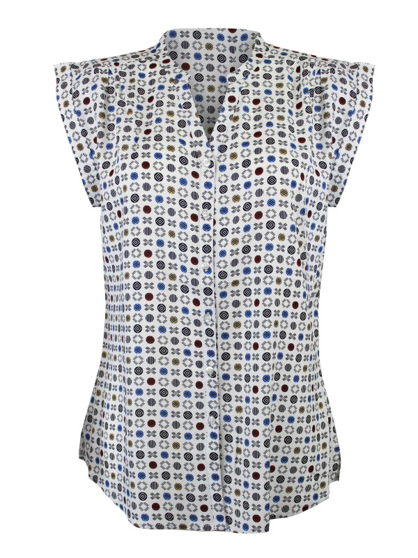 Chemisier femme blanc/rouge/jaune – Confort, viscose, imprimé