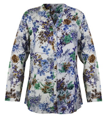 Chemisier fleuri femme vert/violet/bleu – Viscose, manches longues