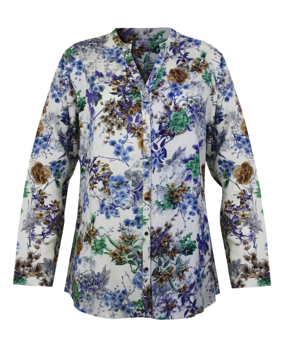 Chemisier fleuri femme vert/violet/bleu – Viscose, manches longues