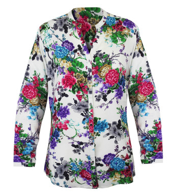 Chemisier fleuri femme rose/violet/bleu – Viscose, col ouvert