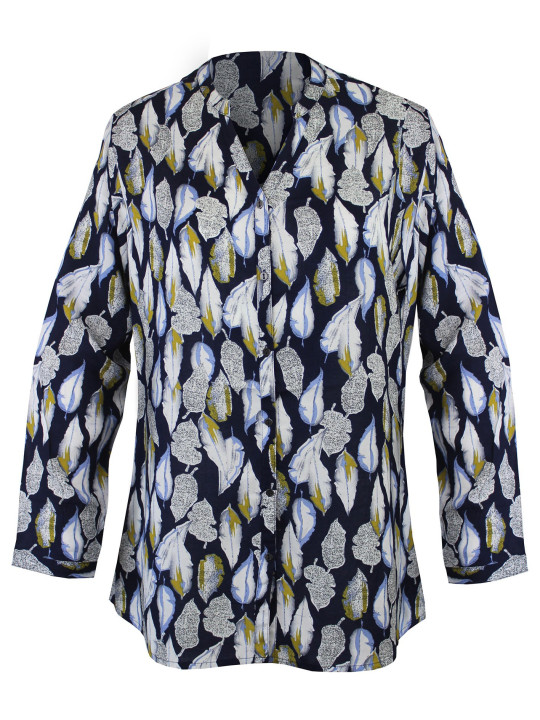 Chemisier fleuri femme marine/jaune/bleu – Viscose, manches longues