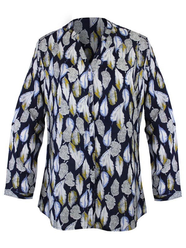 Chemisier fleuri femme marine/jaune/bleu – Viscose, manches longues