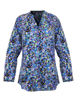 Chemisier femme imprimé violet/vert/bleu – Viscose, manches longues