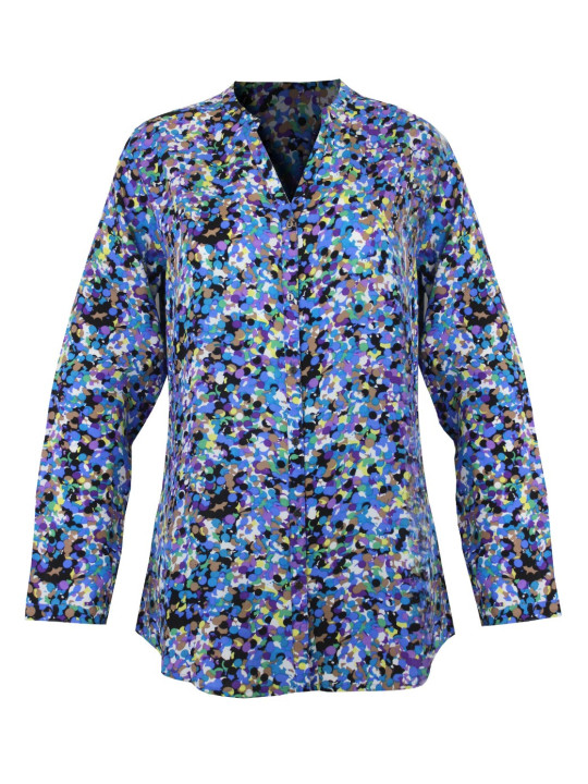 Chemisier femme imprimé violet/vert/bleu – Viscose, manches longues