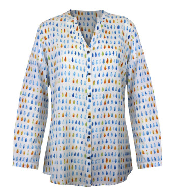 Chemisier imprimé orange/bleu femme – Viscose, manches longues