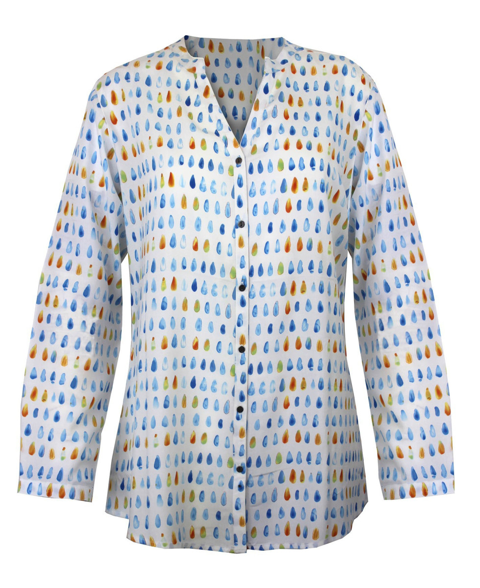 Chemisier imprimé orange/bleu femme – Viscose, manches longues