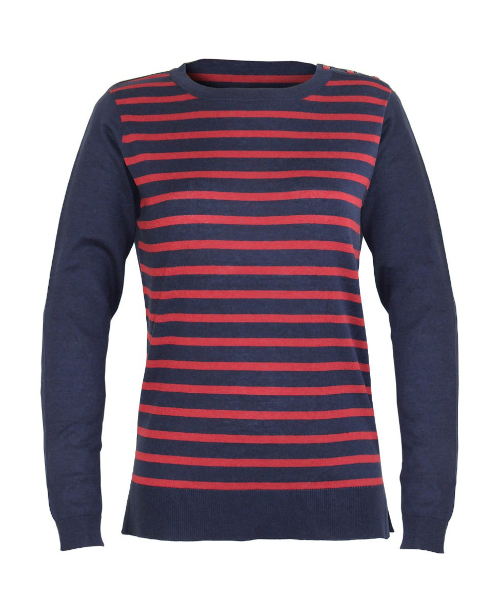 Pull marin femme CITOYEN1 marine/rouge – Rayures tendance