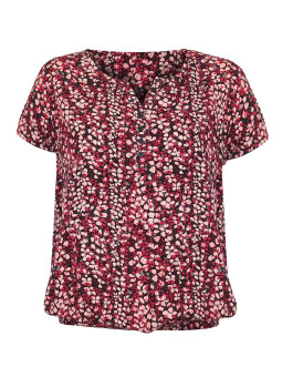Tunique femme viscose rose/rouge/noir – Col ouvert, imprimé