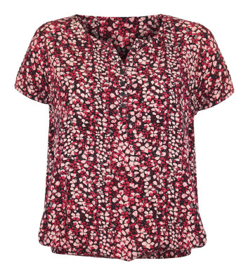 Tunique femme viscose rose/rouge/noir – Col ouvert, imprimé