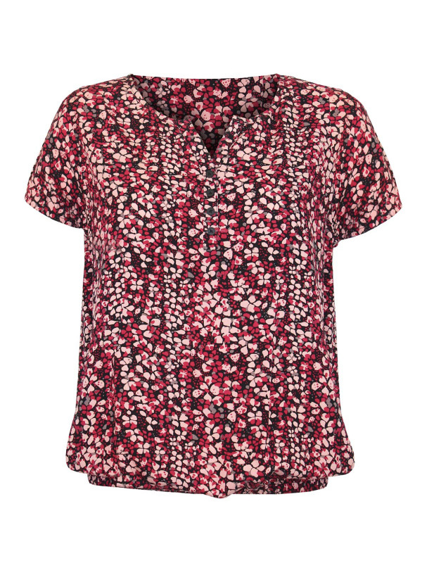 Tunique femme viscose rose/rouge/noir – Col ouvert, imprimé