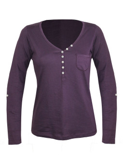 Tee-shirt prune COUGAR1P col fantaisie manches retroussables