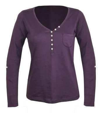 Tee-shirt prune COUGAR1P col fantaisie manches retroussables