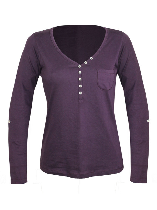 Tee-shirt prune COUGAR1P col fantaisie manches retroussables