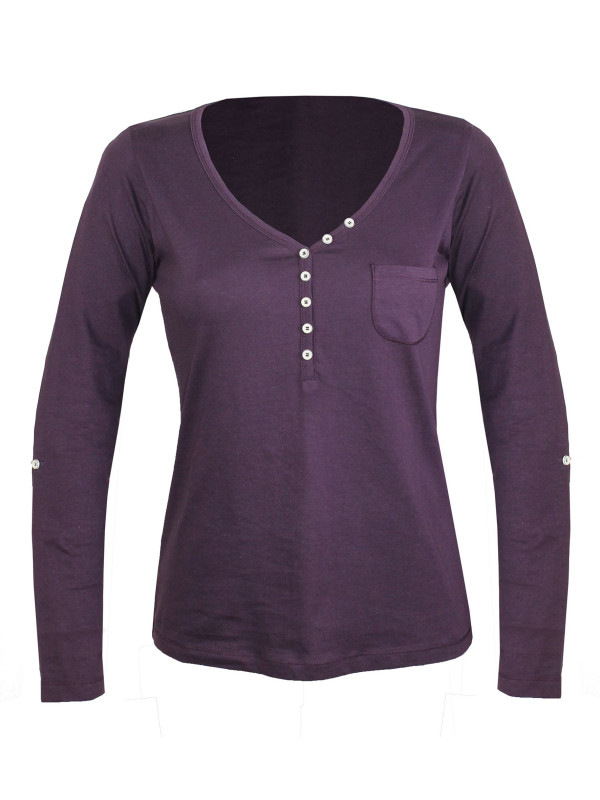 Tee-shirt prune COUGAR1P col fantaisie manches retroussables