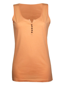 Débardeur orange femme coton – Col rond roulotté, boutons
