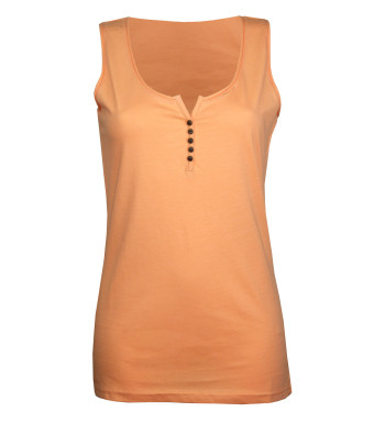 Débardeur orange femme coton – Col rond roulotté, boutons