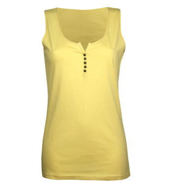 Débardeur jaune femme coton – Col rond roulotté & boutons
