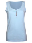 Débardeur bleu femme coton – Col rond roulotté & boutons