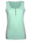 Débardeur vert femme coton – Col rond roulotté & boutons