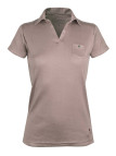 Polo femme beige coton – Col V, poche à bouton chic