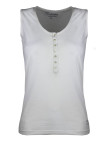 Débardeur blanc femme coton – Col tunisien, grande patte boutonnée