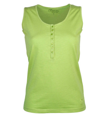 Débardeur vert anis coton femme – Col tunisien, patte boutonnée