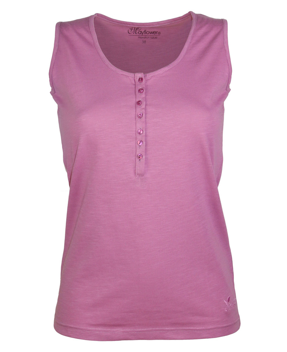 Débardeur mauve coton femme – Col tunisien, grande patte boutonnée