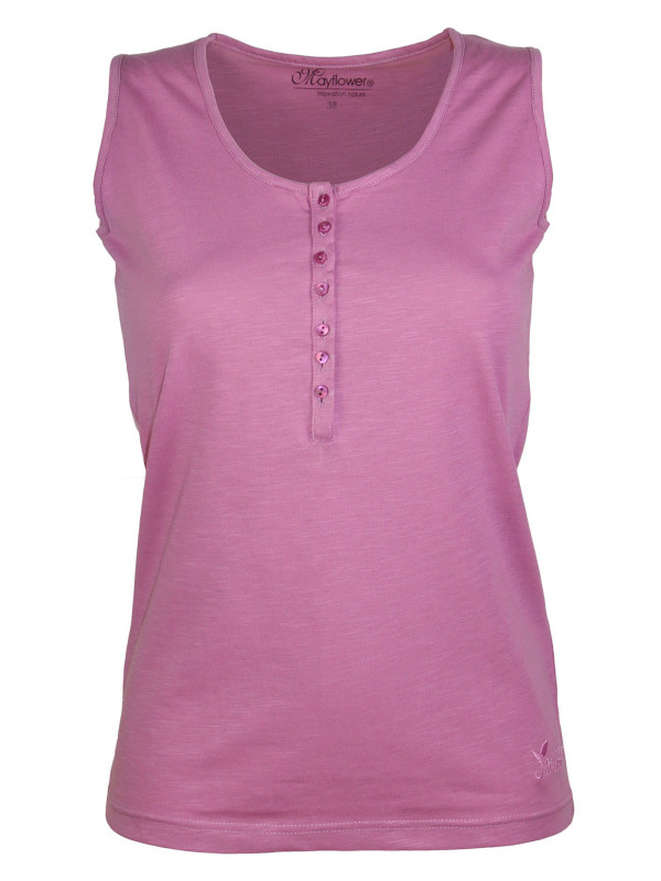 Débardeur mauve coton femme – Col tunisien, grande patte boutonnée