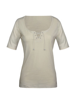 Tee-shirt blanc DAMOCLES2 col rond lacets coton femme