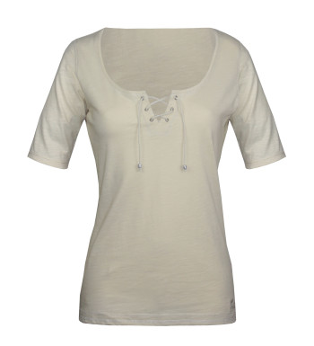 Tee-shirt blanc DAMOCLES2 col rond lacets coton femme