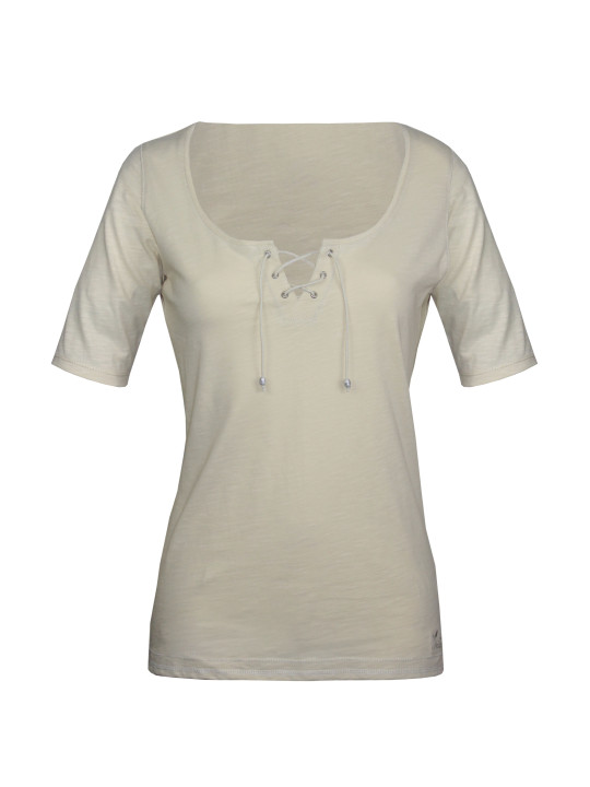 Tee-shirt blanc DAMOCLES2 col rond lacets coton femme