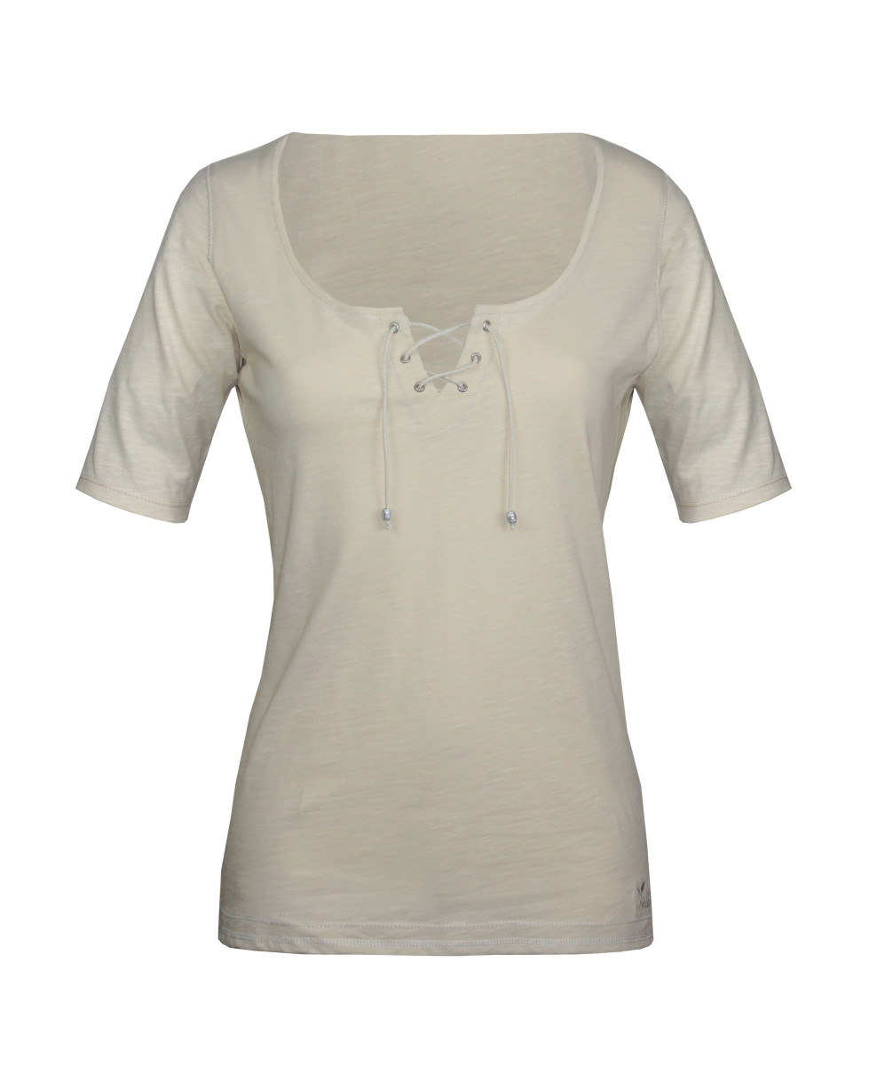 Tee-shirt blanc DAMOCLES2 col rond lacets coton femme