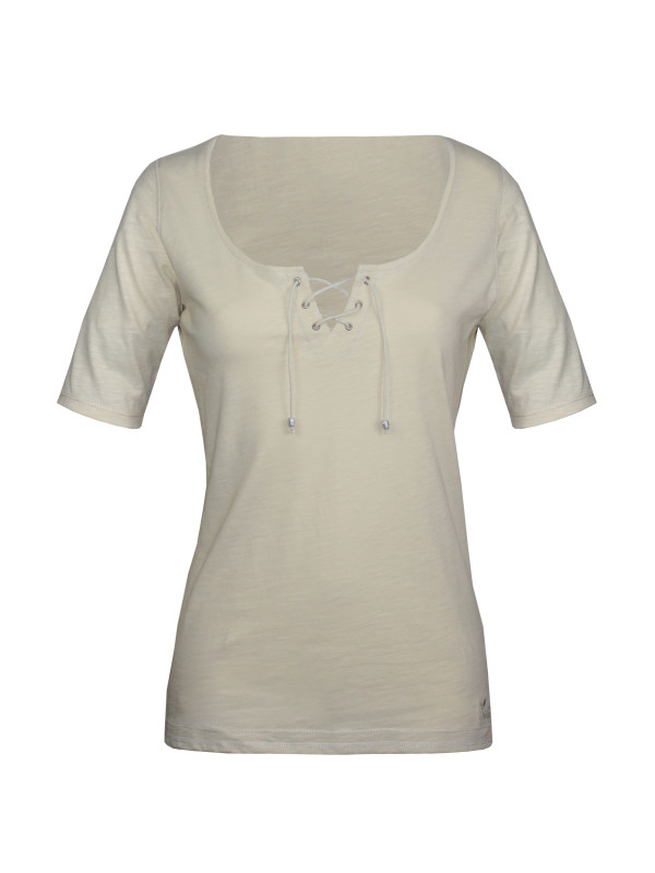 Tee-shirt blanc DAMOCLES2 col rond lacets coton femme