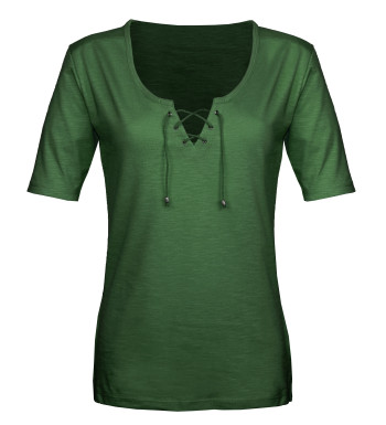 Tee-shirt kaki DAMOCLES4 col rond lacets coton femme